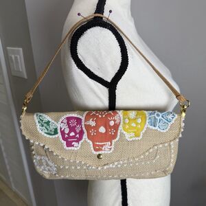 LOOP NYC Day of the Dead Burlap Clutch Shoulder Bag Kawaii Boho Urban Style